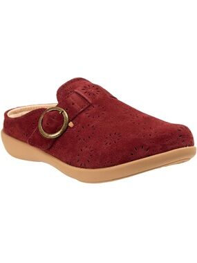 Revitalign Women’s Burgundy Suede Slip-On Clog with Decorative Buckle